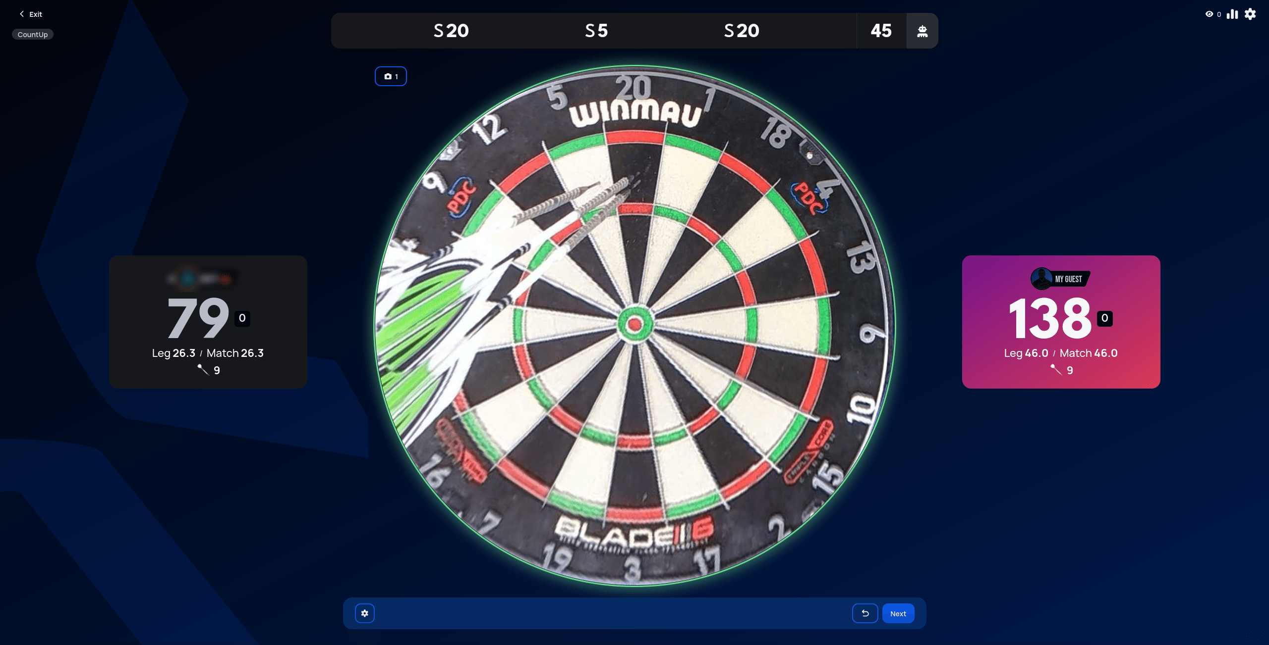 Count Up match in progress, one player at 79 points and the other at 138