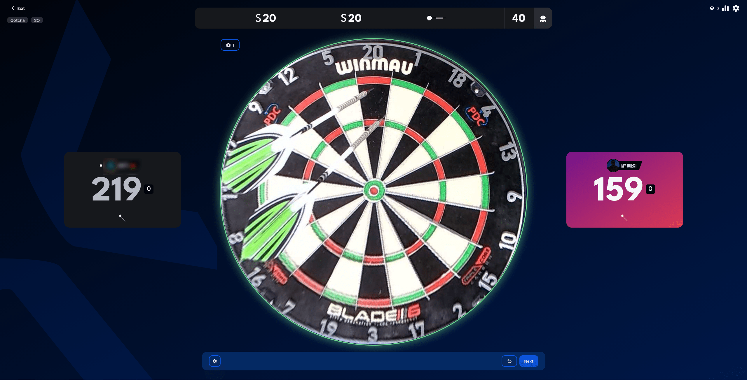 Gotcha before a reset, one player at 219 and the other mid-turn at 159