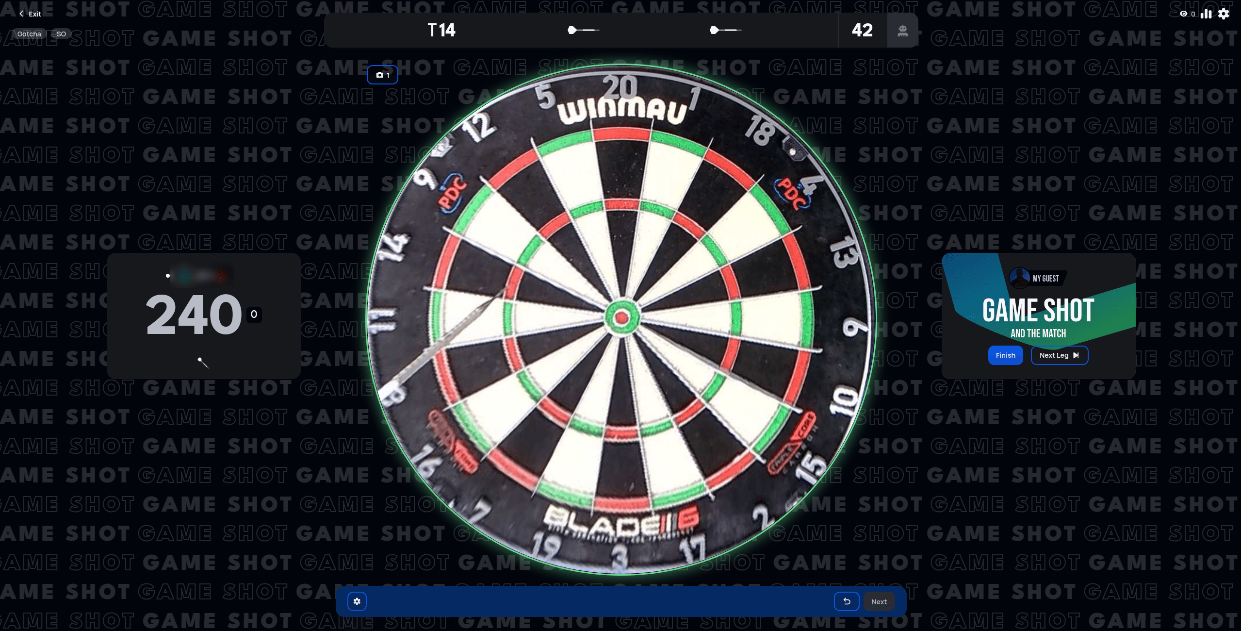 Game Shot banner after a player reaches the 301 target score