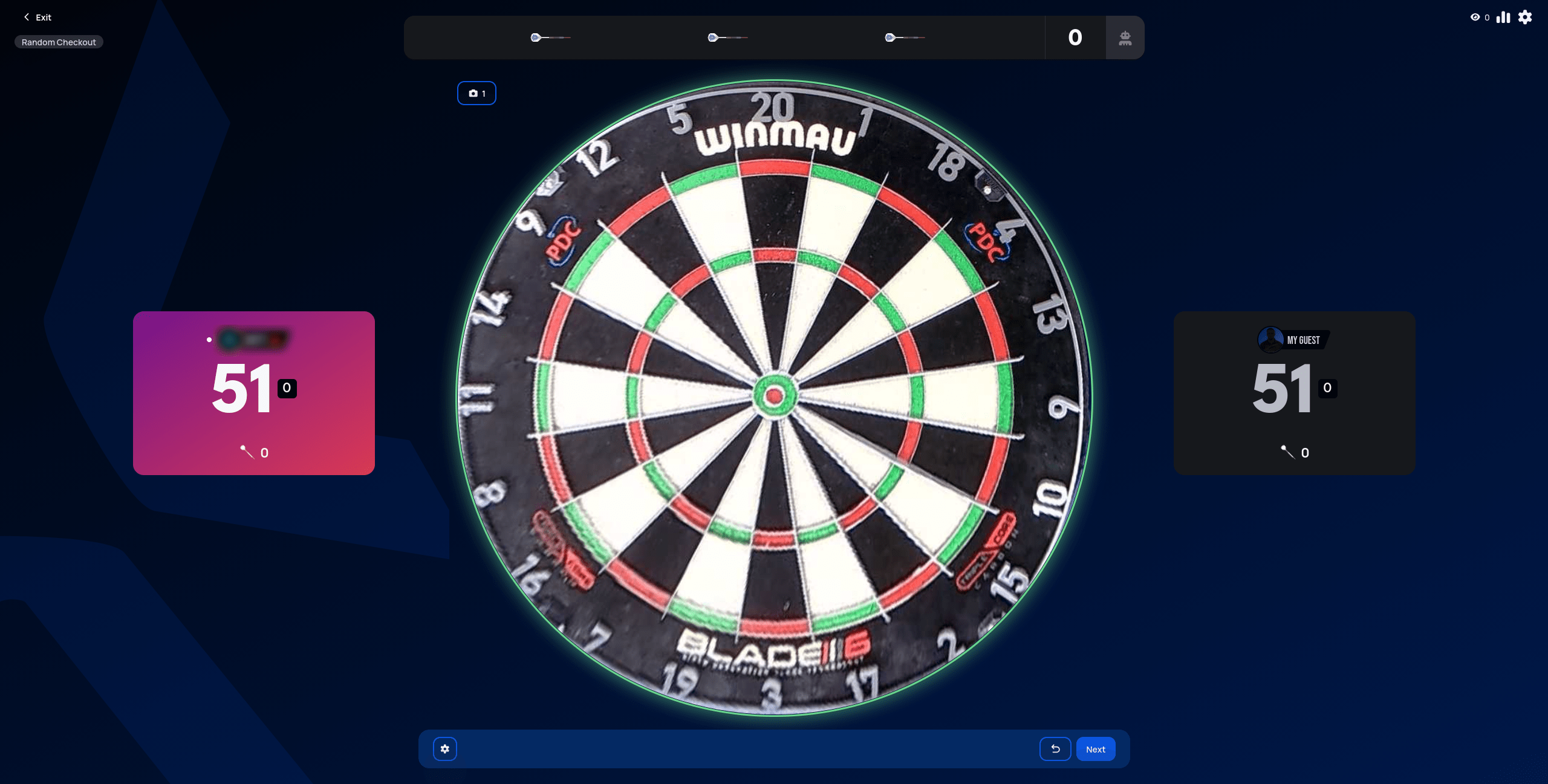 Random Checkout match start, both players assigned the same checkout target of 51